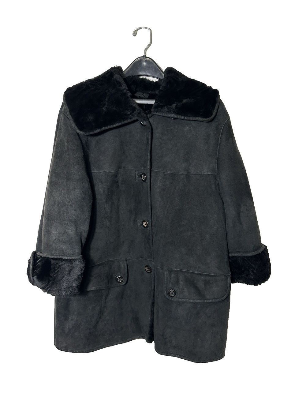 Vintage Italian Artisan Crafted Genuine Shearling Sheepskin Coat Black US 8
